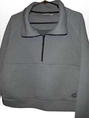 L.L.Bean Gray Slightly Cropped Waffle Textured Quarter-Zip Pullover Medium
